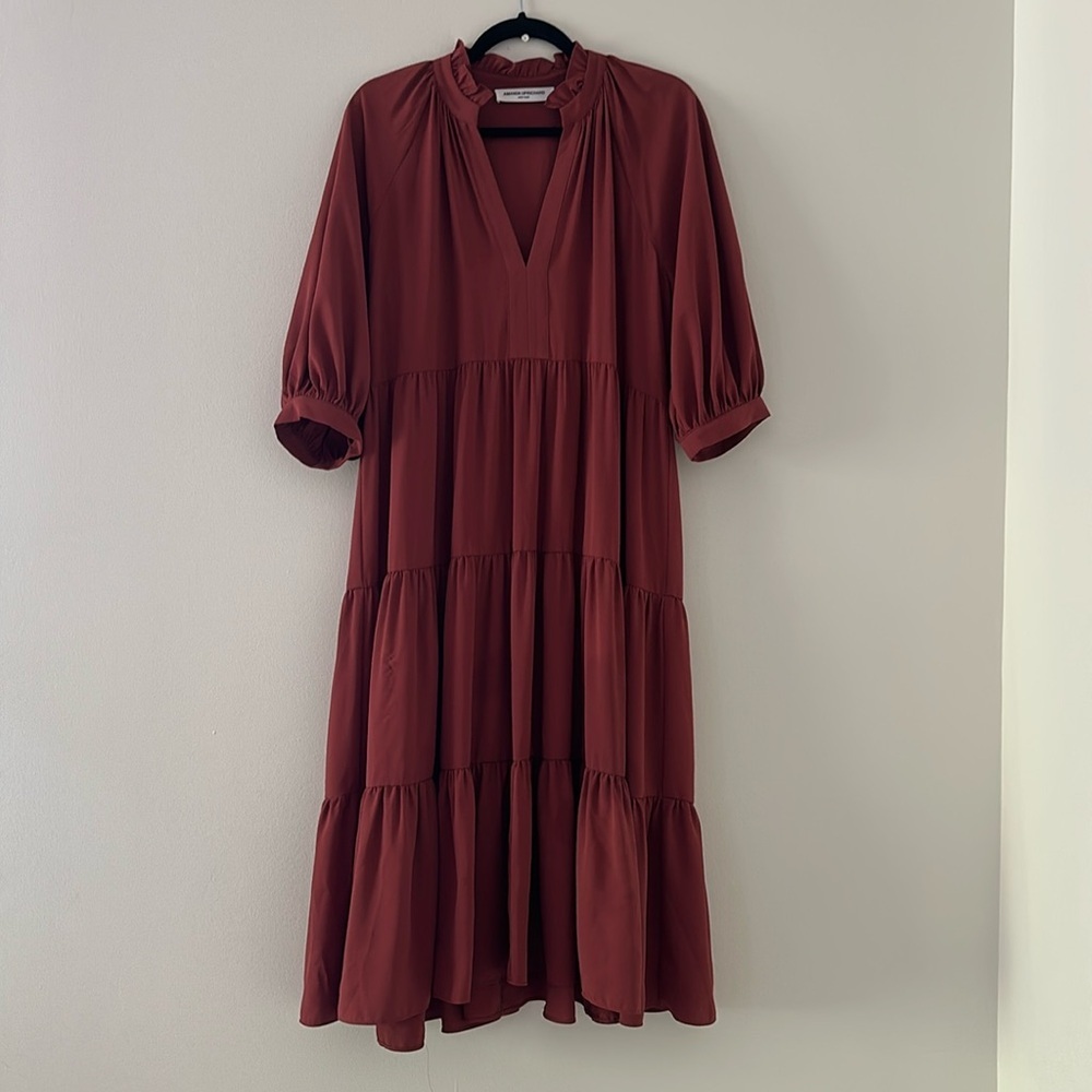Amanda uprichard saffron midi dress terracota boho western casual inspired dress